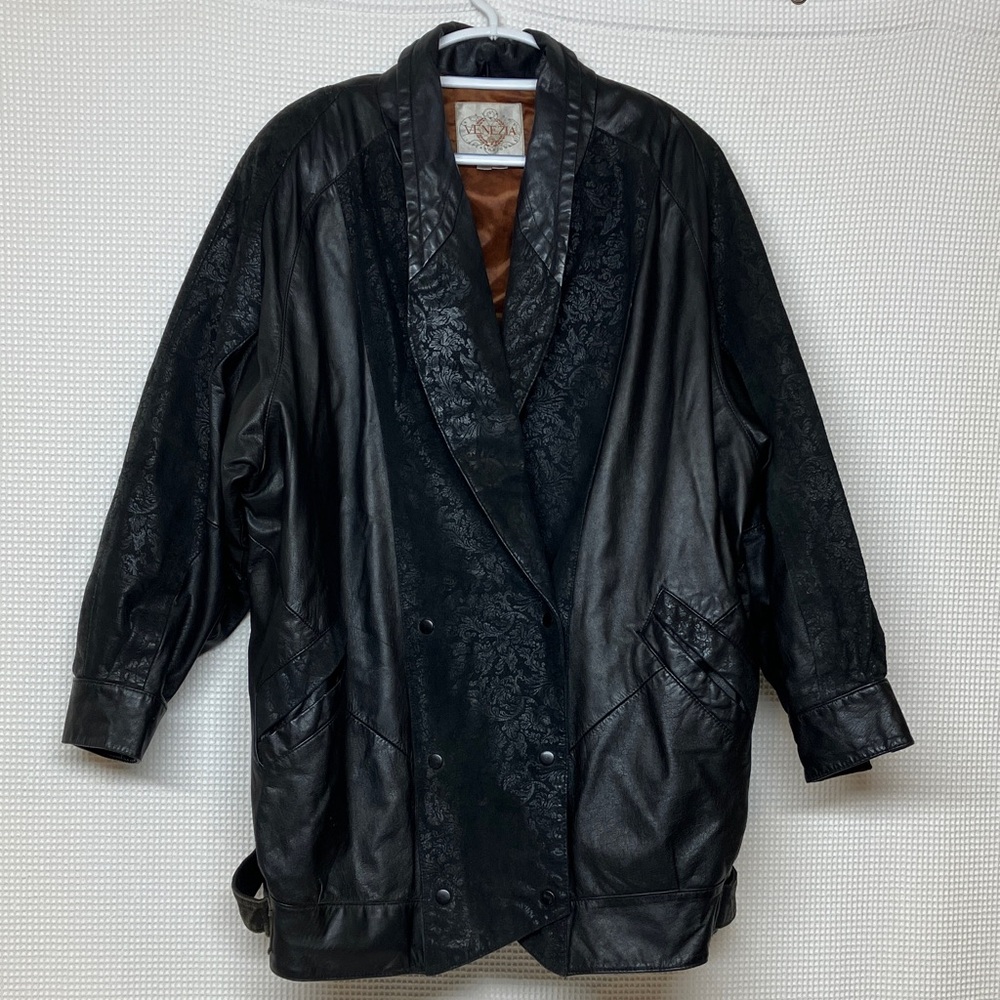 Venezia Black Leather Jacket with Textured Detail